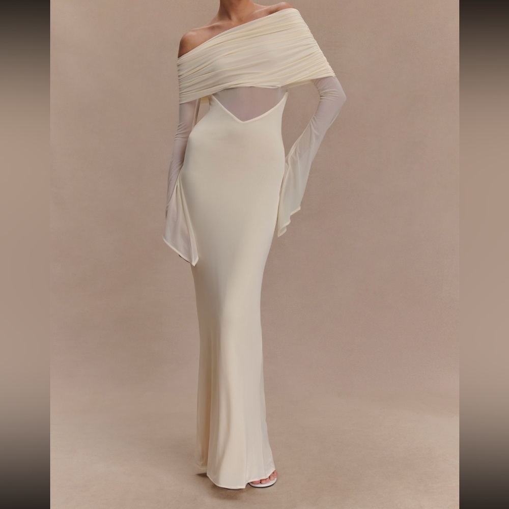 NWT Meshki Off-Shoulder Cream Evening Gown